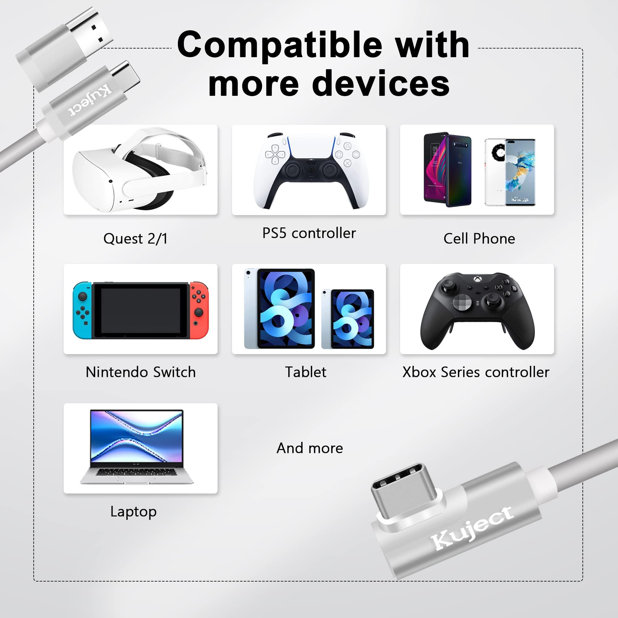 Kuject Kuject Link Cable 20FT Compatible for Quest 3S/3, Quest 2/Pro, Pico 4, VR Headset Accessories Cable for Rift S/Steam VR Games, USB 3.0 Type C to C High Speed Data Transfer Cord for Gaming PC, White