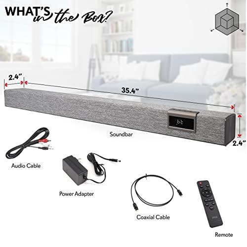 Pyle PyleUsa Home Bluetooth Audio Sound bar Stylish, 60W 35\" for TV, Supports 4K & HDMI TV\'s, Optical, COAXIAL, AUX, w/Remote Control,Coaxial & RCA Cables,Class D Digital Stereo Power Amplifier - PSBV40BT