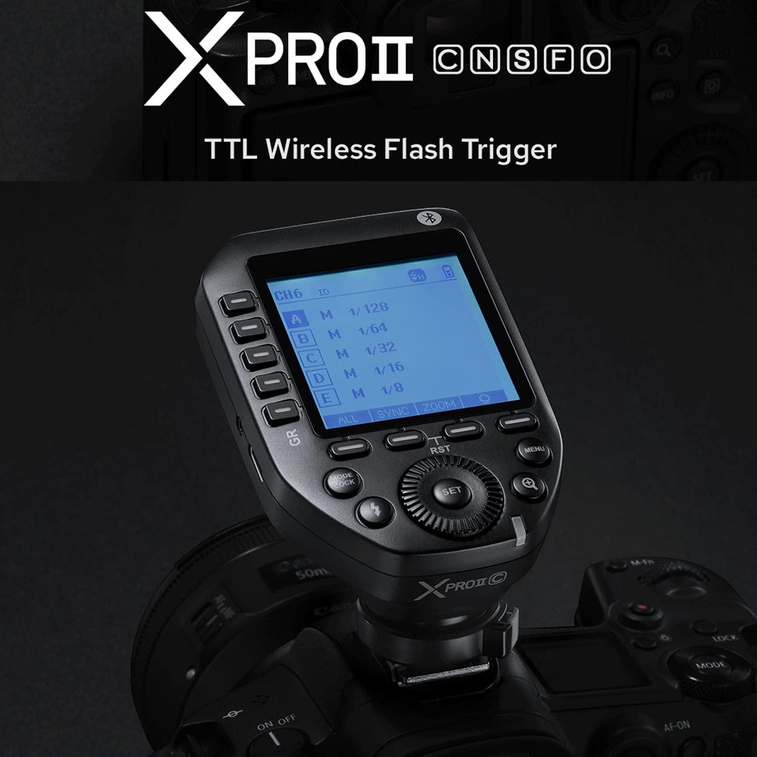GODOX Godox XProII-C XProII C TTL Wireless Flash Trigger for Canon, Support 1/8000s HSS, TTL Autoflash, Manual Flash, TCM Transform Function, 5 Delicated Group Button, Large LCD Display, Smart APP Control