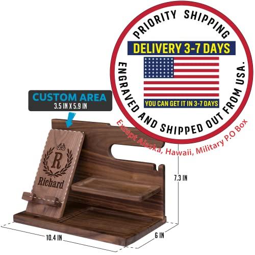 Gooin Global Personalized Gifts for Men - Wood Phone Docking Station, Nightstand Organizer with Key Holder, Wallet Stand and Watch Organizer - Anniversary Unique Birthday Gifts for Men Dad Husband Boyfriend Uncle