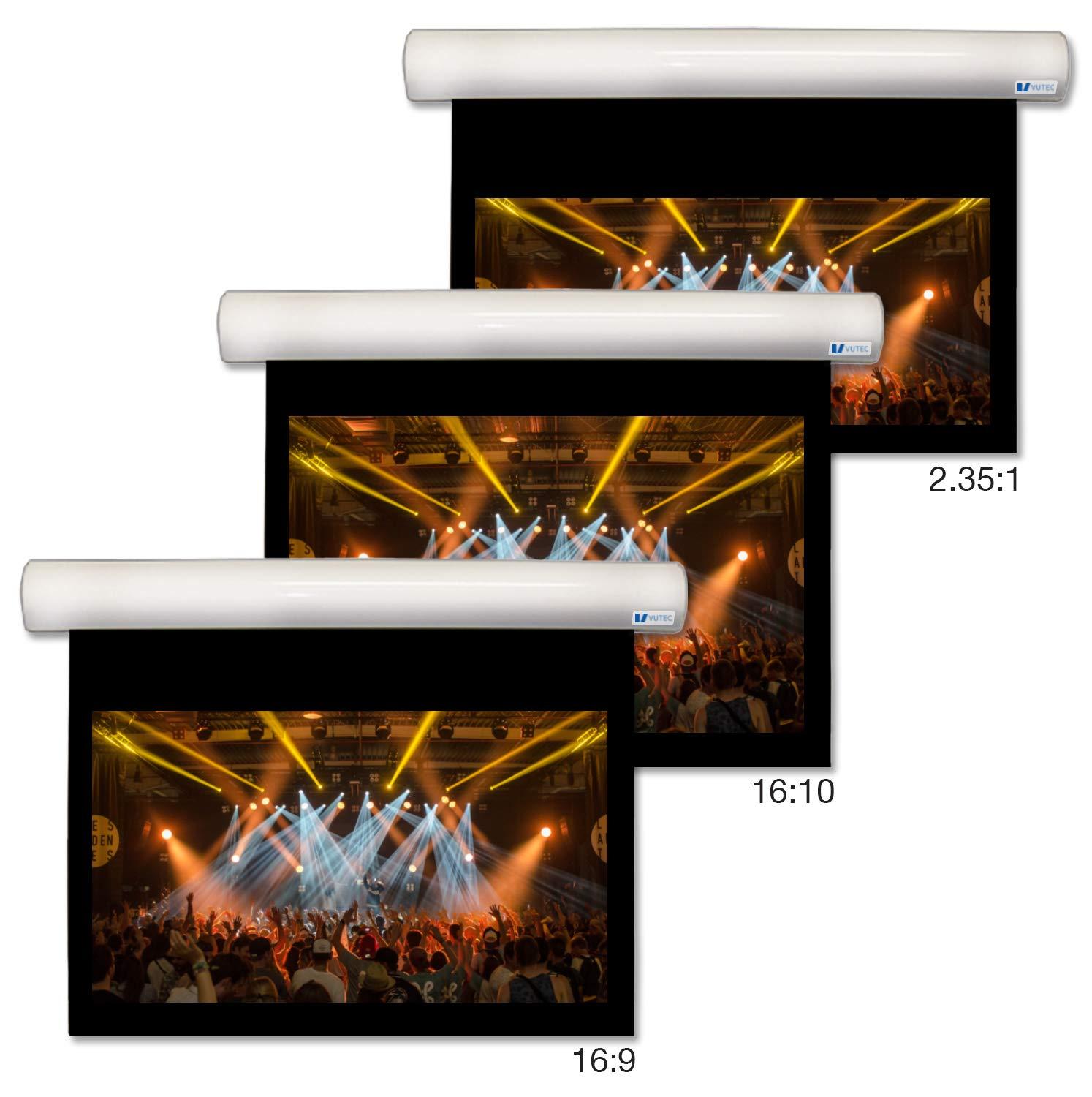 V Vutec Vutec Lectric 1 Wall Or Ceiling Projector Screen 92In to 159 in Diag 16:9 | Black or White Housing Electric Anti-Crease Movie Home Theater Cinema | USA Made (Black Housing, 137" DIAG. 16:10)
