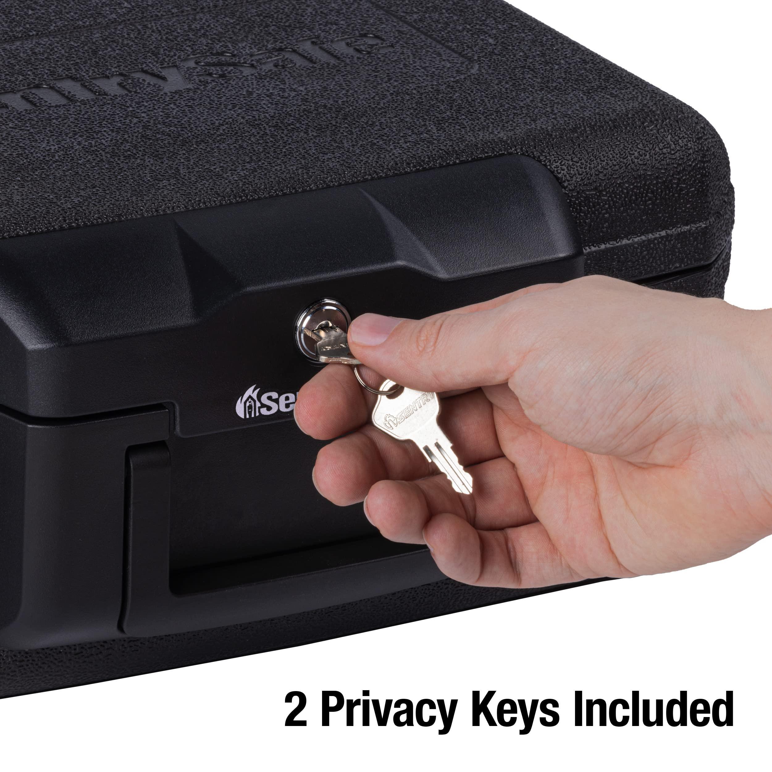 SentrySafe SentrySafe Fireproof Money Safe with Key Lock, Black Lock Box with Portable Carrying Handle for Travel, Exterior: 14.3 in. W x 11.2 in. D x 6.1 in H, 1200