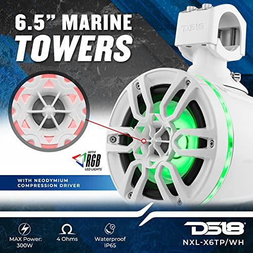 DS18 DS18 NXL-X6TP/WH Hydro 6.5" Marine Towers with Integrated RGB LED Lights High Performance, Marine Grade IP65 Rated, 300 W Max 150 W RMS 4 Ohms (Pair)