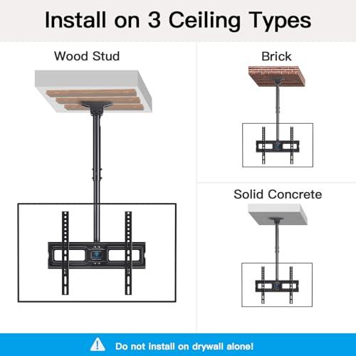 PERLESMITH PERLESMITH Ceiling TV Mount for 26-65 inch Flat Screen Displays, Hanging Adjustable Ceiling TV Bracket Fits Most LCD LED OLED 4K TVs, Pole Ceiling Mount Holds up to 110lbs, Max VESA 400x400mm, PSCM2