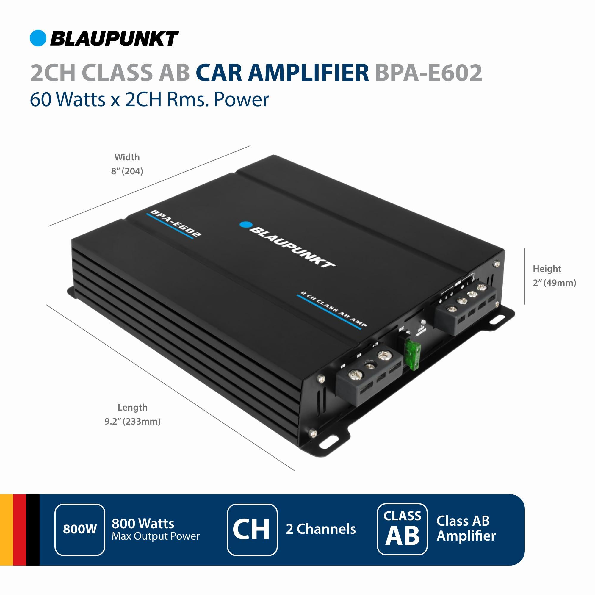 BLAUPUNKT BLAUPUNKT BPA-E602 2-Channel Class AB Car Amplifier - 800W Max Power, 180W RMS Bridged - Compact Design for Crystal-Clear Audio