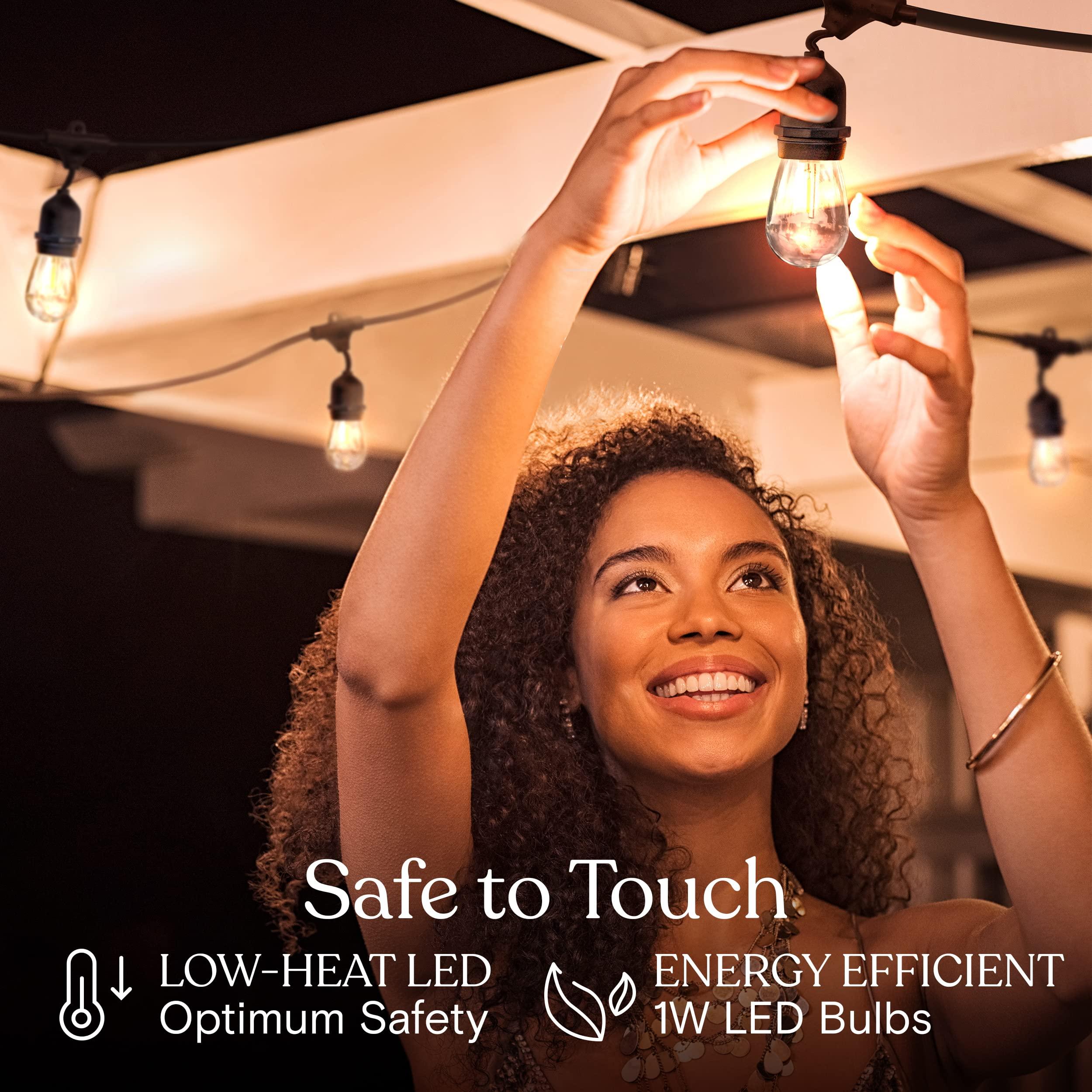 Brightech Brightech Ambience Pro LED String Lights - 24 Ft Commercial Grade Patio Lights Outdoor Waterproof - 12 Heavy Duty Porch Lights for Outside, Christmas, Backyard - 1W Vintage Edison Bulbs, Dimmable