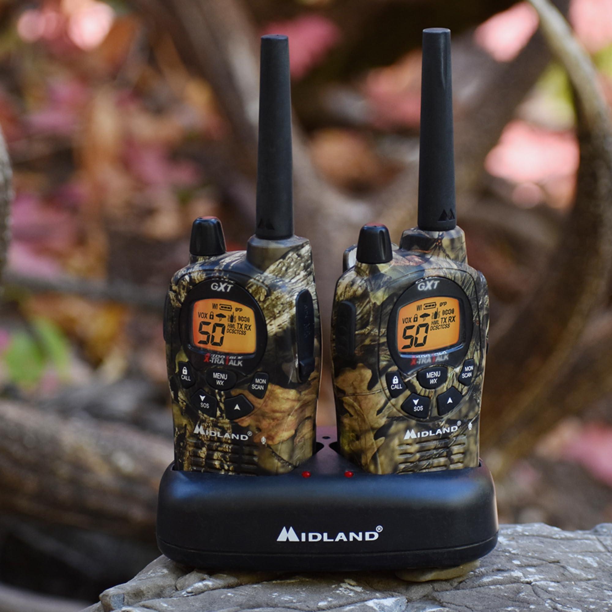 Midland Midland GXT1050VP4 GMRS Two-Way Radio (50-Channel, Long Range, 142 Privacy Codes, SOS, NOAA, Rechargeable Nickle Battery, Mossy Oak Camo, 2-Pack)