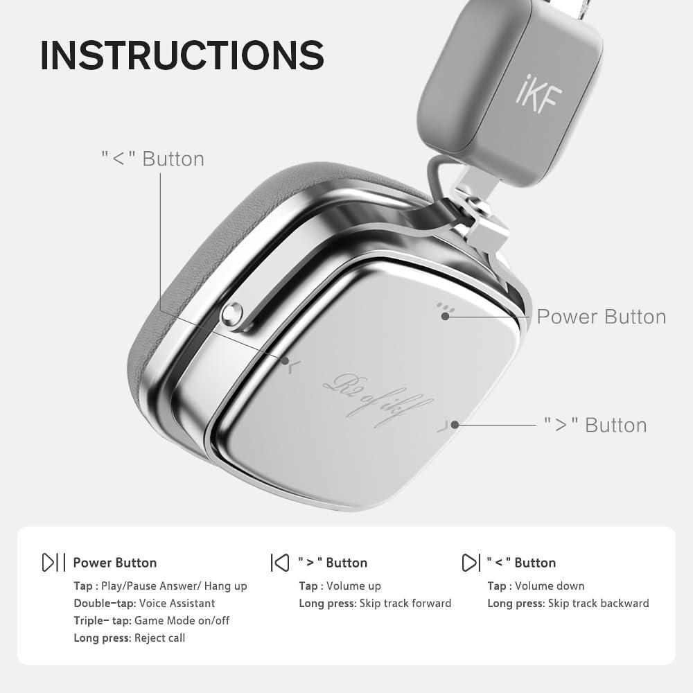 iKF iKF R2 Retro Classic Metal and Leather Grain Headphones, On Ear,Ergonomic Design,40mm Drivers, ENC Noise Cancelling, Bluetooth V5.4 & Wired Dual Mode, 60H Playtime,Throwback 80s 90s | Grey
