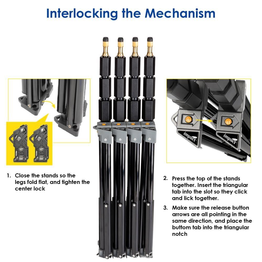 Impact Impact Link Interlocking Air-Cushioned Light Stand (7.9') - Heavy Duty 3-Section Light Stand for Photography, 8.8 lb Capacity, 5/8" Baby Pin, 3/8"-16 Thread for Studio Lighting, LED, Ring Lights