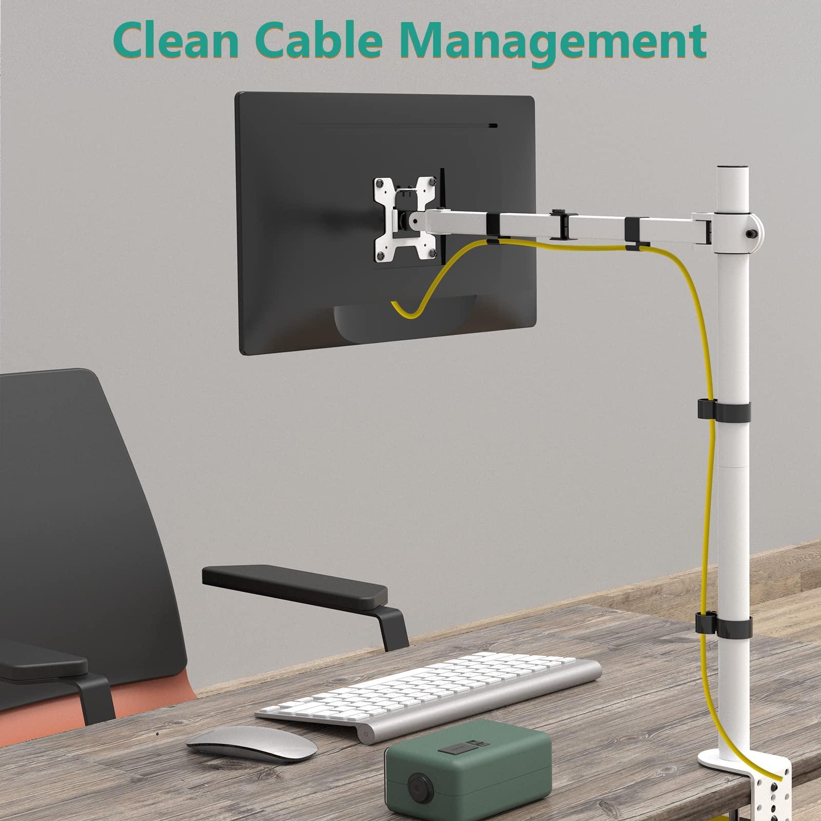 WALI WALI Tall Monitor Stand Desk Mount, Single Extra Tall Monitor Arm Bracket for Computer Screen up to 32 inch, 22lbs (M001XL-W), White