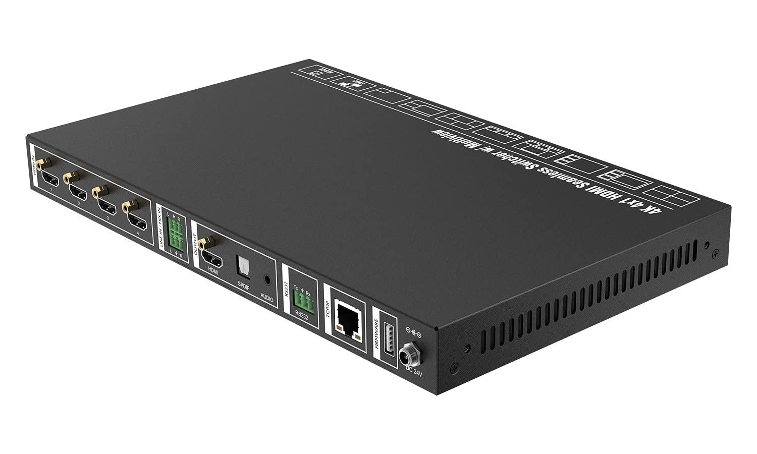 BZB GEAR 4x1 4K UHD HDMI Seamless Switcher Scaler and MultiViewer with IP/RS232 Control and Audio De-embedding