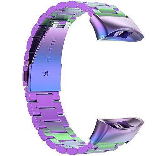 Bangyee Compatible with Garmin Forerunner 45, Forerunner 45S Watch Bands for Women Men, Stainless Steel Metal Replacement Band Straps Wristbands Bracelet for Garmin Swim 2, Forerunner 45 (Purple)