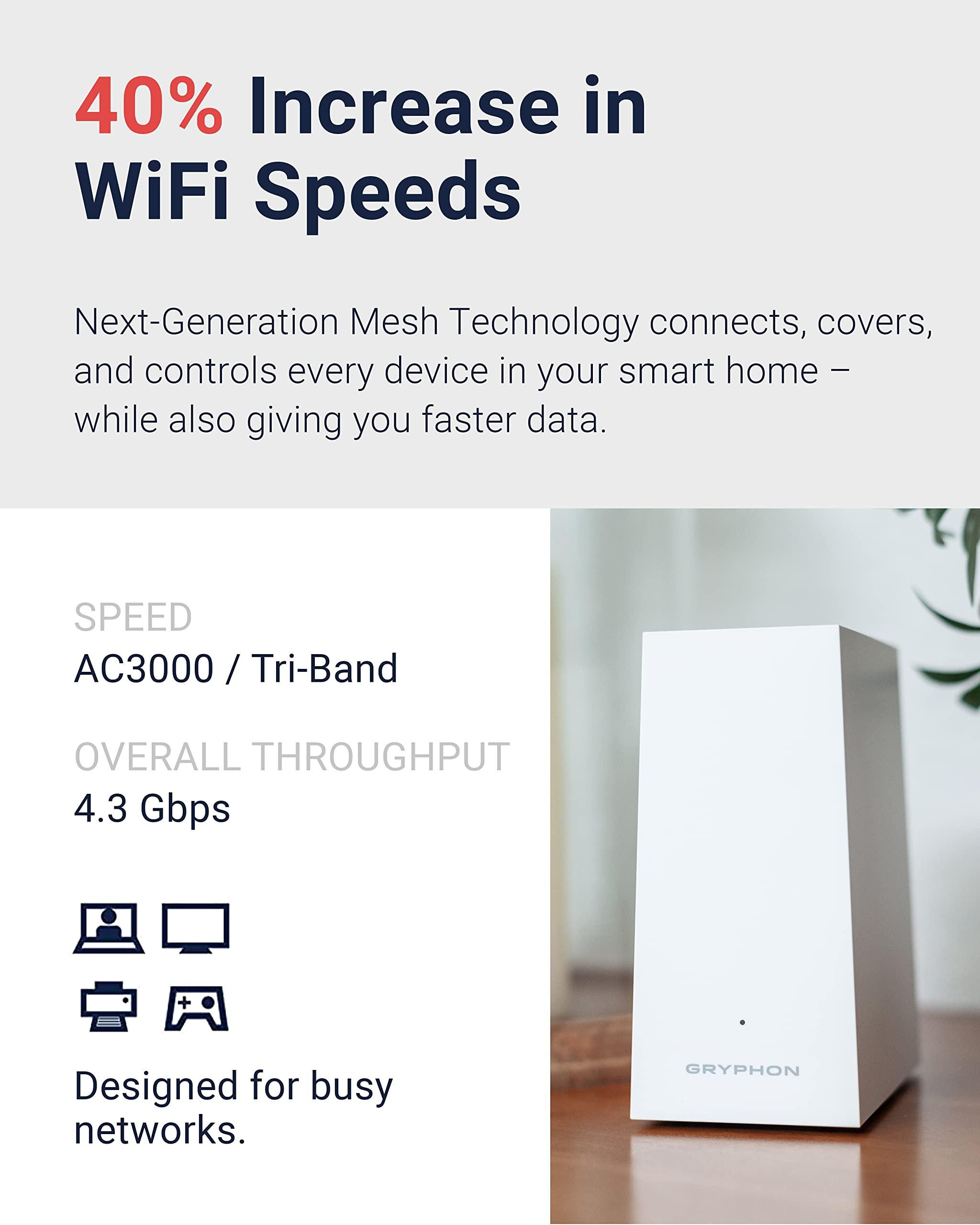 Gryphon Gryphon AX Ultra-Fast Mesh WiFi 6 Parental Control Router 2-Pack Advanced Content Filters and Next-Gen Firewall - 4.3 Gbps Across 3,000 sq. ft. per Router for Multi-Device Households