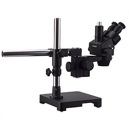 AmScope AmScope 7X-135X Black Trinocular Stereo Zoom Microscope on Single Arm Boom Stand + 144 LED Ring-Light with USB2.0 10MP Camera