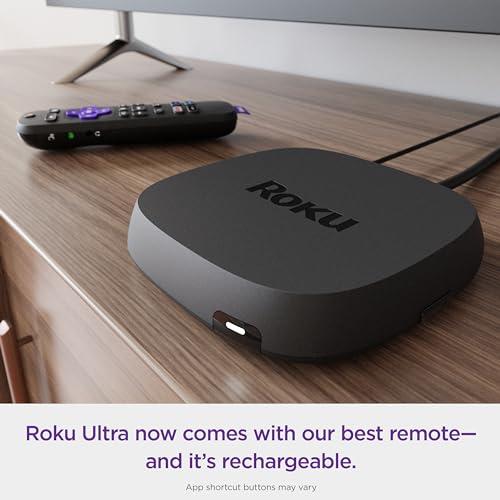 Roku Roku Ultra | The Ultimate Streaming Device 4K/HDR/Dolby Vision/Atmos, Rechargeable Roku Voice Remote Pro, Ethernet Port, Hands-Free Controls, Lost Remote Finder, Free & Live TV