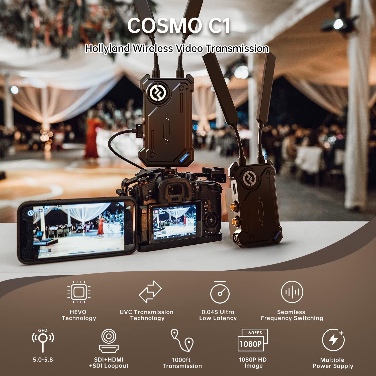 HollyView Cosmo C1 Wireless HDMI/SDI Video Transmission System, 40ms Latency 1000ft Range 1080P 5G USB Direct Live Stream