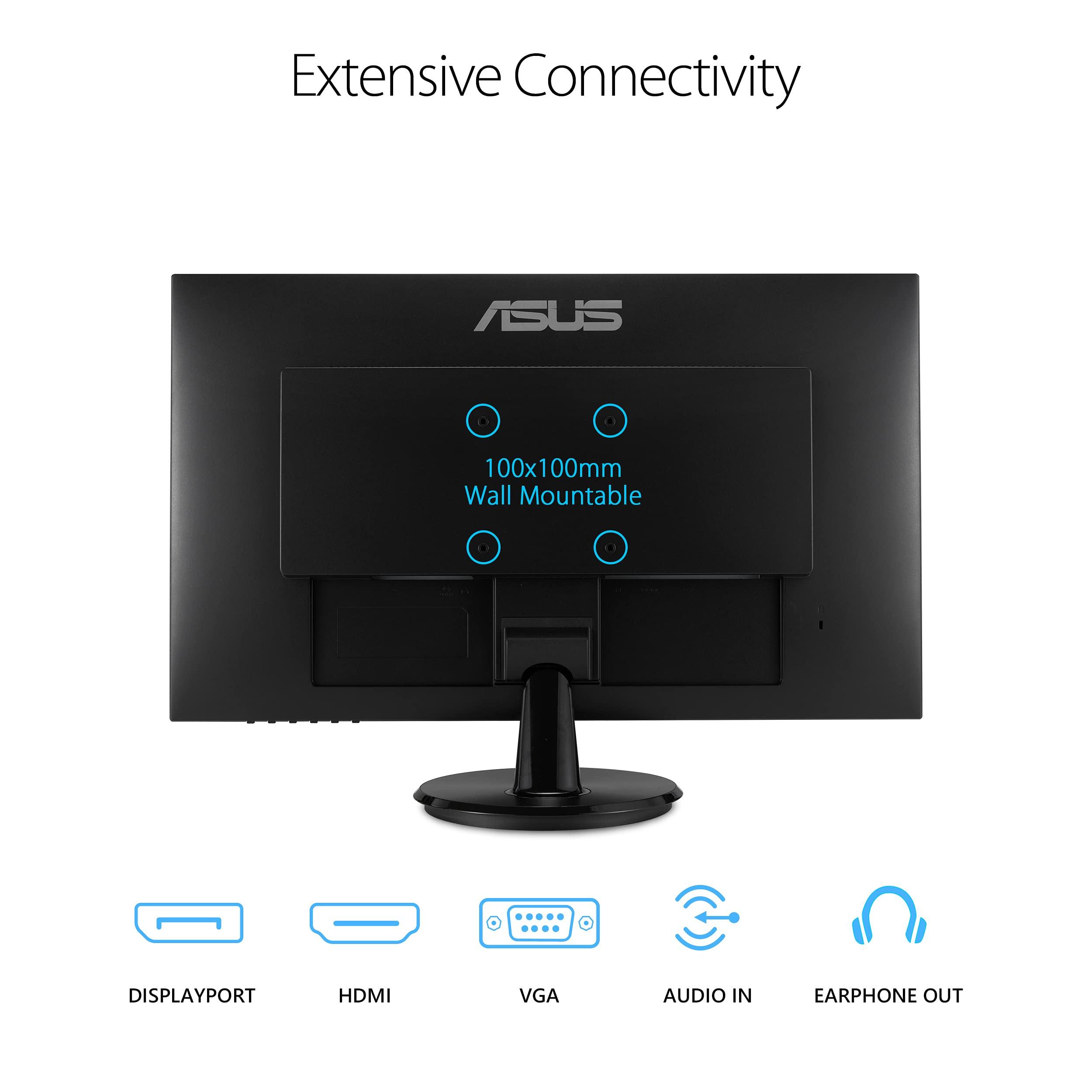 ASUS ASUS 27 1080P Monitor (VA27DQ) - Full HD, IPS, 75Hz, Speakers, Adaptive-sync/FreeSync, Low Blue Light, Flicker Free, VESA Mountable, Frameless, HDMI, VGA, DisplayPort, Tilt Adjustable, BLACK
