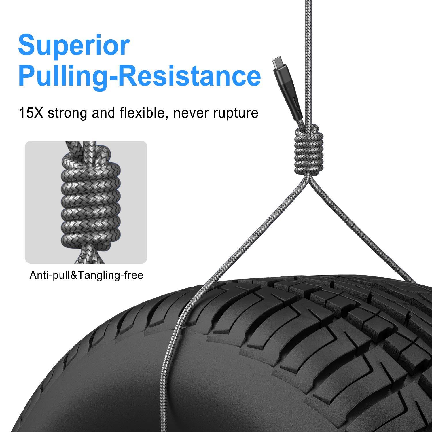 SMALLElectric Micro USB Cable 10ft Android Phone Charger 2-Pack Extra Long Nylon Braided Fast Durable Charging Cord for Samsung Galaxy S7 S6 Edge J7 S5,Note 5 4,LG,HTC,Sony,Xbox One, PS4,Kindle,MP3,Tablet(Gray)