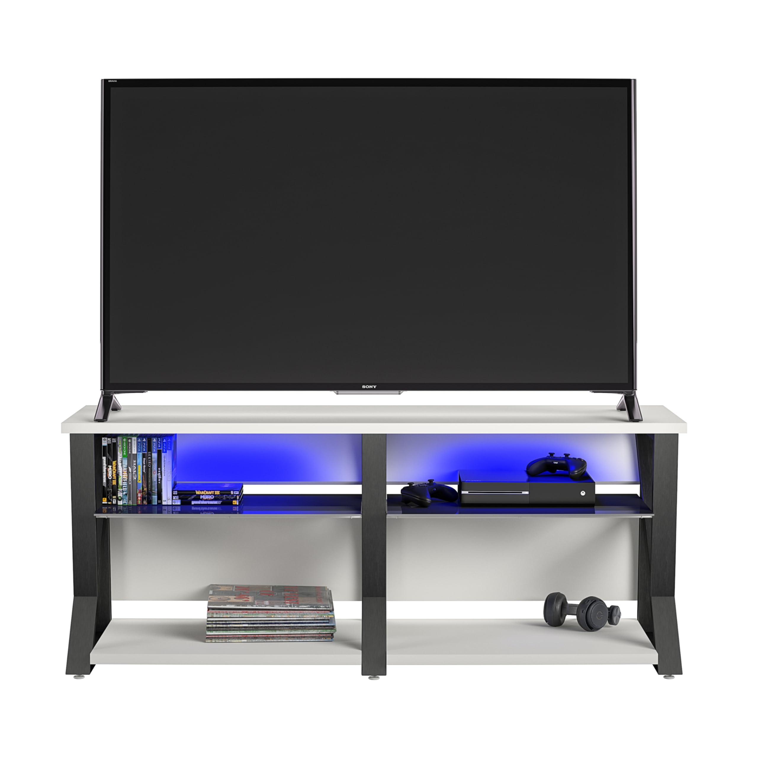 NTENSE NTENSE Genesis Gaming TV Stand for TVs up to 70", Wire Management TV Stand, Gaming Entertainment Center, Man Cave, Game Room, Play Room, LED RGB Lights, White