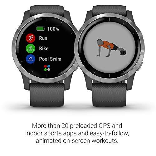 Garmin Garmin 010-02174-01 vivoactive 4, GPS Smartwatch, Features Music, Body Energy Monitoring, Animated Workouts, Pulse Ox Sensors and More, Silver with Gray Band