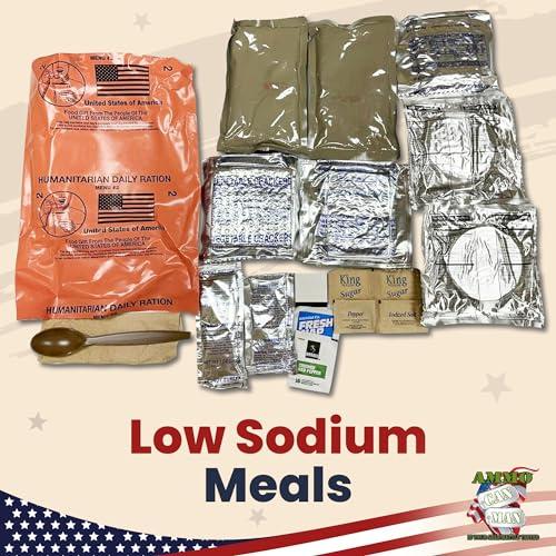 Ammo Can Man Humanitarian Daily Ration MRE Case 5 US FEMA Emergency rations MRE Varieties - Low Sodium Pre cooked w/Entree, Side Dishes for Hunting, Camping & More, 10 pack, Inspection Date 1/2024 or Better.