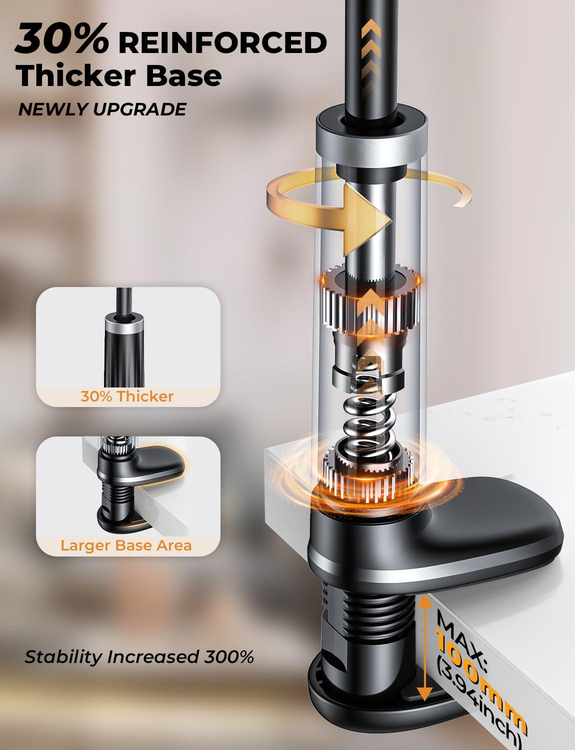 Tryone Gooseneck Phone Holder Tablet Stand for Bed:[Swivel Base] Adjustable Flexible Lazy Arm with 2 Clips Phone Tablet Holder Mount Compatible iPad Pro Air Mini | Kindle | Switch or Other 4-12.9" Device