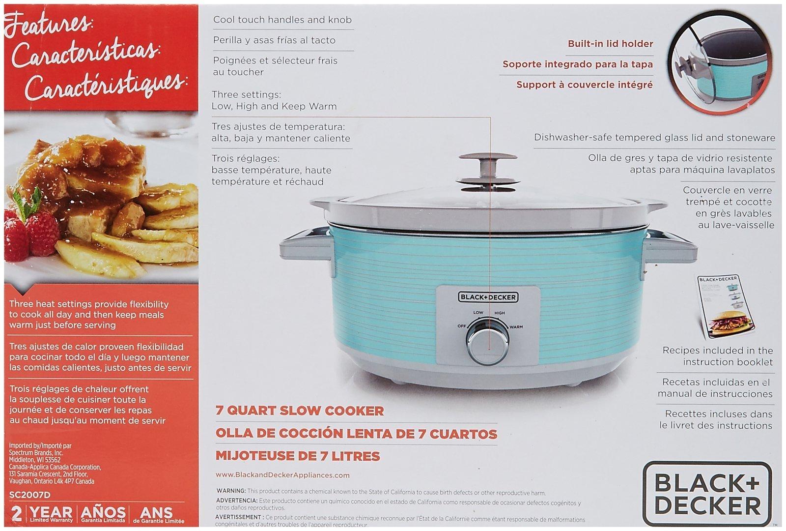 BLACK+DECKER BLACK+DECKER 7-Quart Slow Cooker, SC2007D, Lid Holder, 3 Heat Settings, Extra Large Handles, Dishwasher Safe, Teal