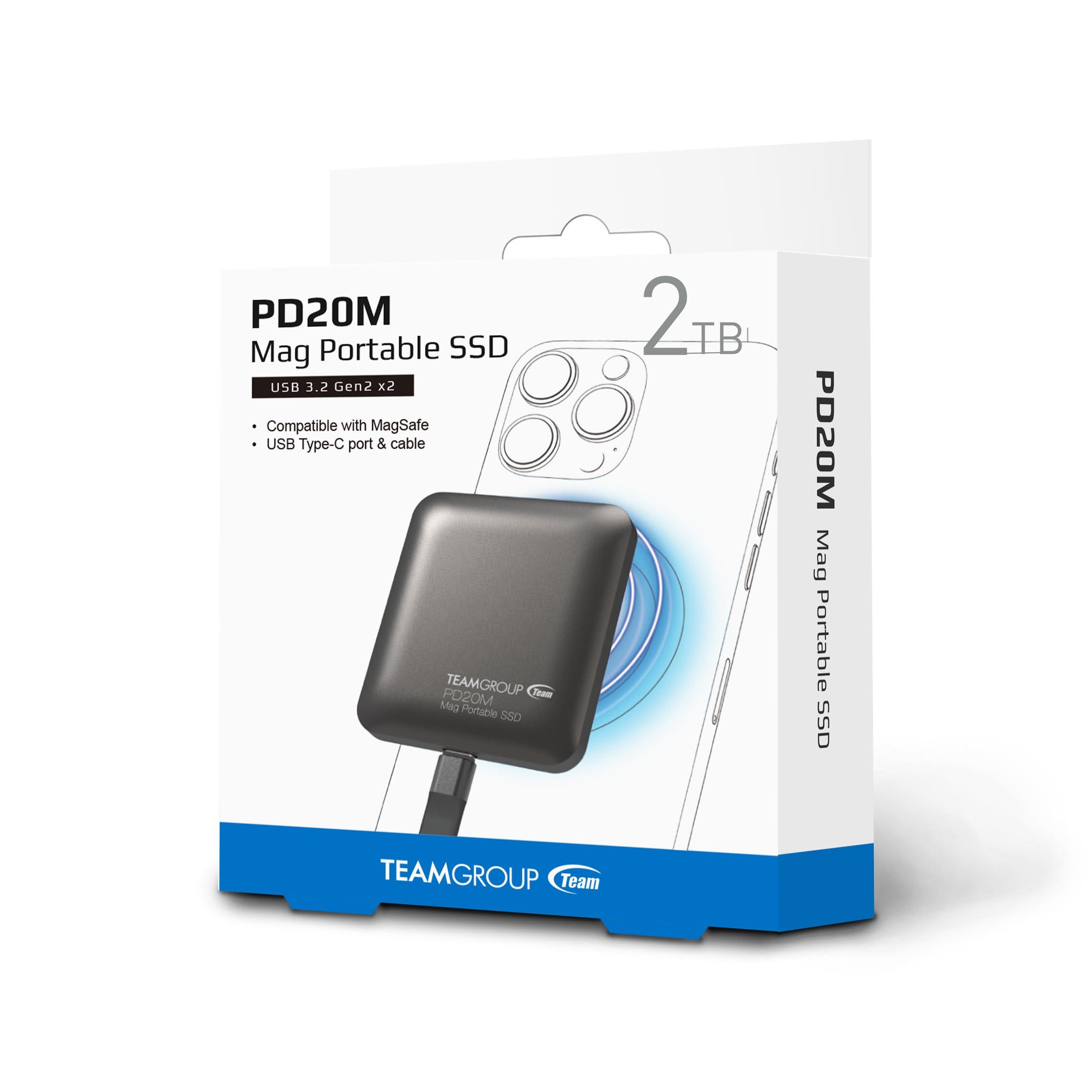 TEAMGROUP TEAMGROUP PD20M 2TB Magnetic External SSD Read up to 2000MB/s USB 3.2 Gen 2x2 Type-C 4K ProRes HDR Record iPhone 15&16 Pro Max,iPad TPSEG2002T0C108