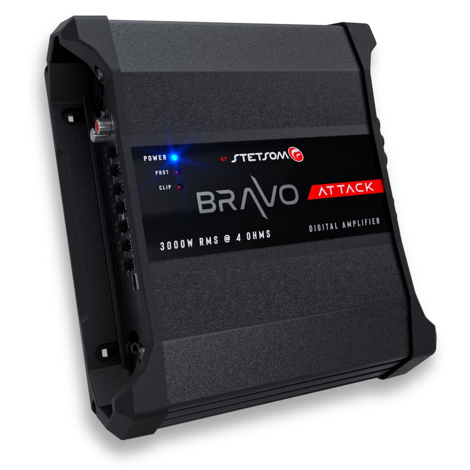 Stetsom Stetsom Bravo Attack 3000 4 Ohms Mono Car Amplifier, 3000.1 3K Watts RMS, 4 Stable Car Audio, Full Range HD Sound Quality, 3000x1, Crossover & Bass Boost, Car Stereo Speaker MD, Smart Coolers