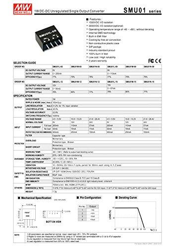 MEAN WELL Mean Well Original SMU01N-05 DC-DC Unregulated Single Output Converter 5V 0-200mA 1W