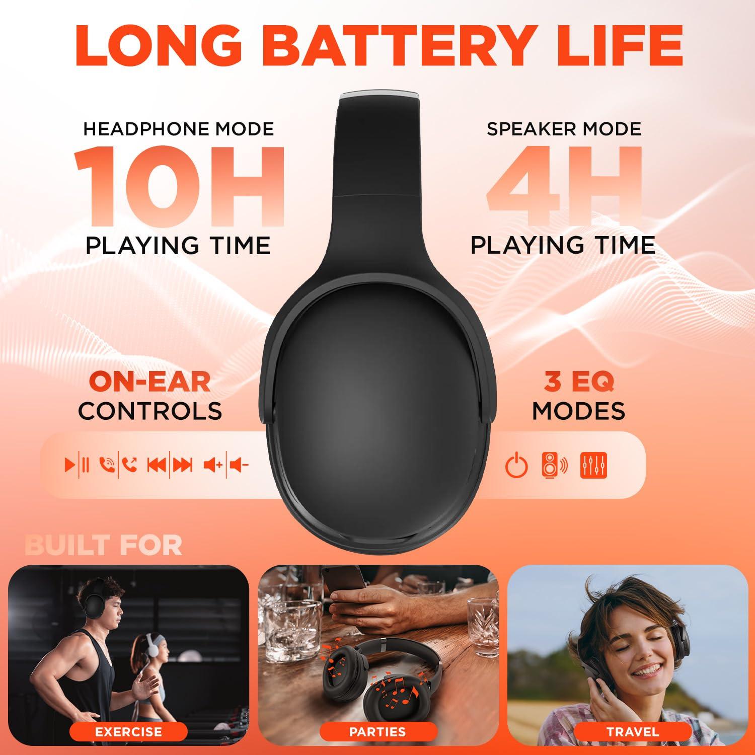 HyperGear Collapsible Wireless Headphones + HD Stereo Speakers Flip The Ear Cups in for Music Solo Style, Flip The Ear Cups Out for Music in Full Stereo Detail (Black)