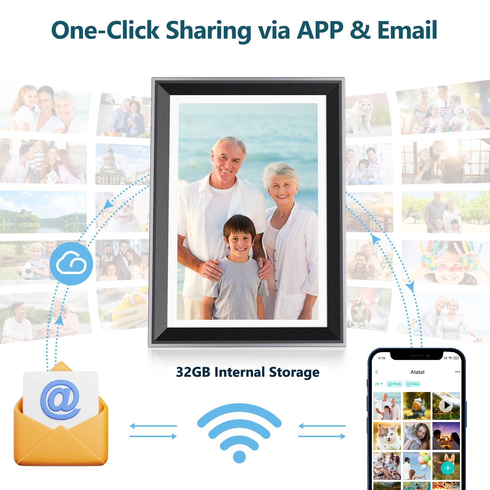 Atatat Atatat 10.1 Inch WiFi Digital Photo Frame, Electronic Smart Picture Frame with IPS Touch Screen, Internal 32GB Storage & Multi-User Binding, Easy Set Up and Instantly Photo Upload via APP or EMAIL