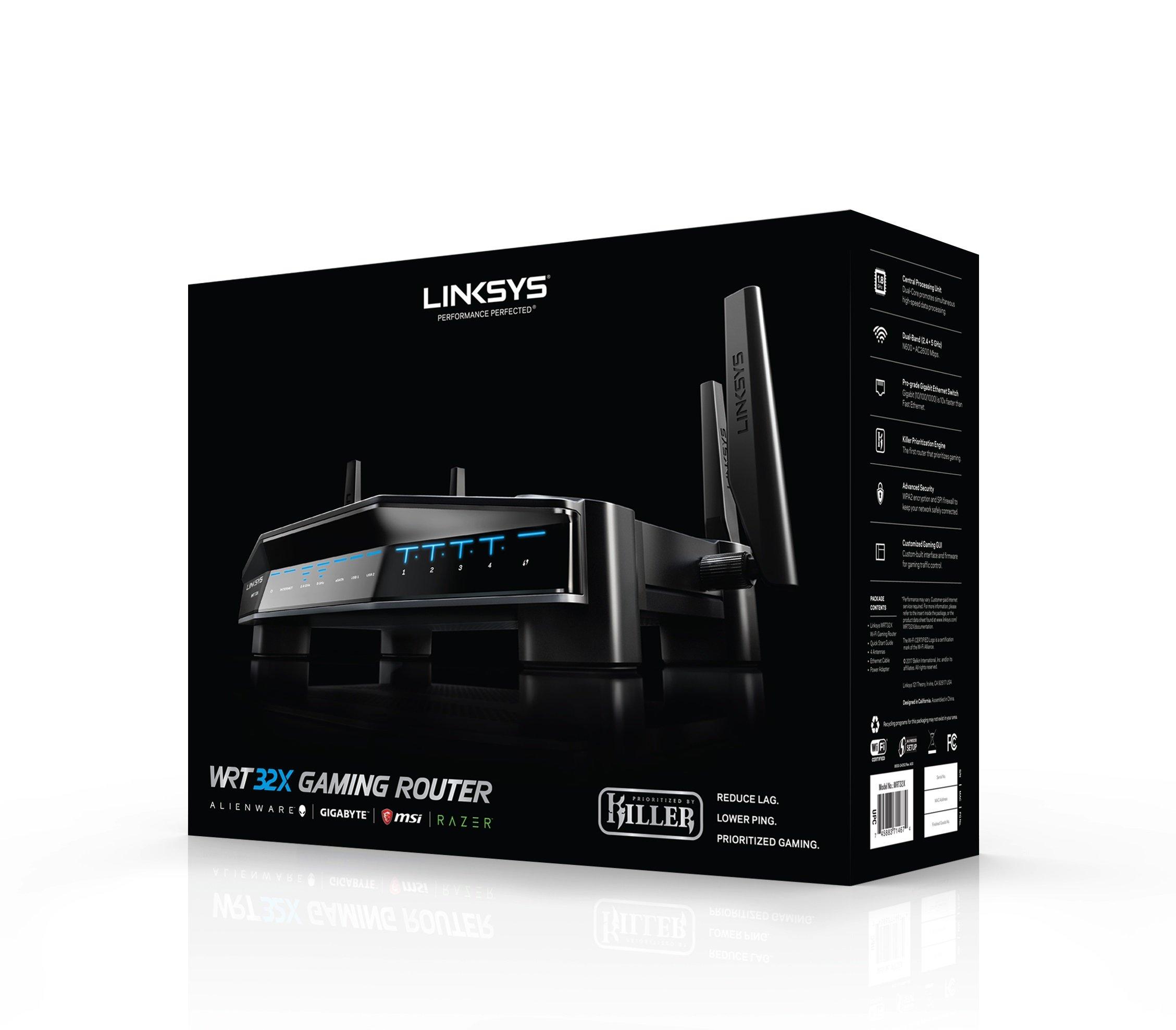 Linksys Linksys WRT Gaming WiFi Router Optimized for Xbox, Killer Prioritization Engine to Reduce Peak Ping and Latency, Dual Band, 4 Gigabit Ports, AC3200 WRT32X (Renewed)