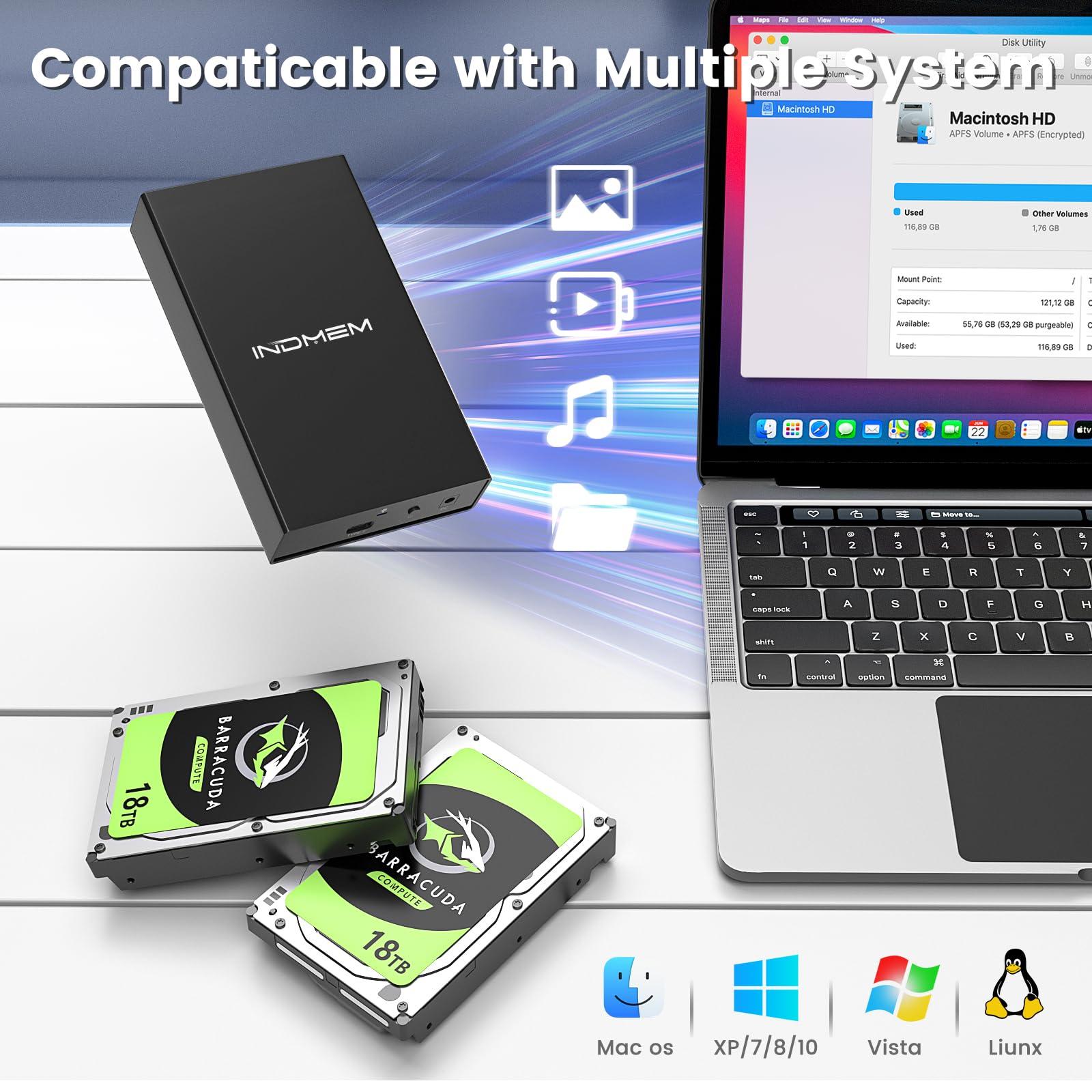 INDMEM SAS to USB 3.0 Enclosure, SAS/SATA Hard Drive Adapter Reader Converter for 2.5/3.5inch SSD HDD,SAS Hard Disk Docking Station with 12V 2A Power Supply 10Gbps,Up to 18TB