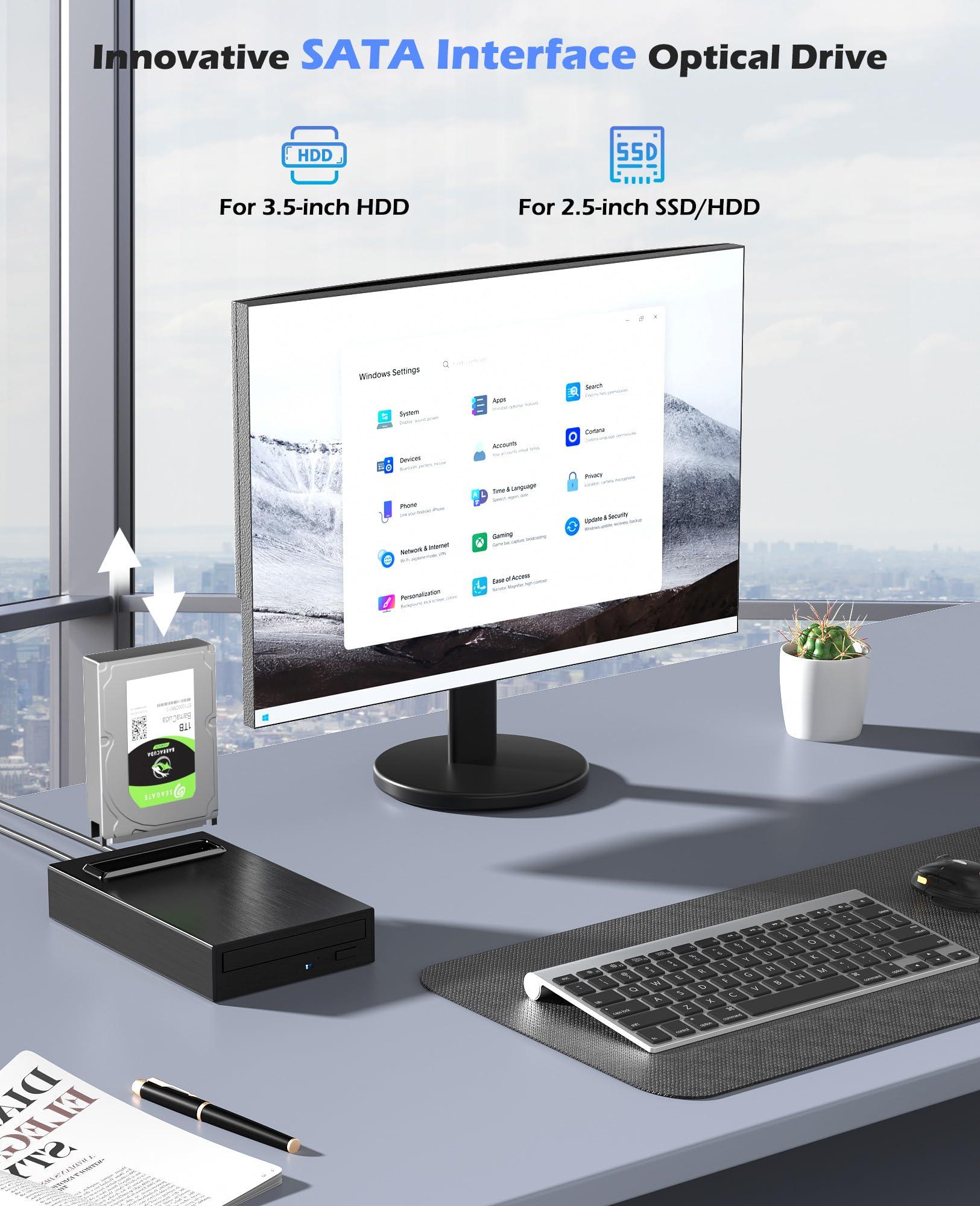 Wbacon 4 in 1 External Blu Ray Drive, 16X Blu-ray, 16X DVD, 48X CD Read/Write with SATA I/II/III Interface, USB 3.0 Type C External Bluray Burner for Laptop DVD Burner Compatible with Windows XP/7/8/10/11