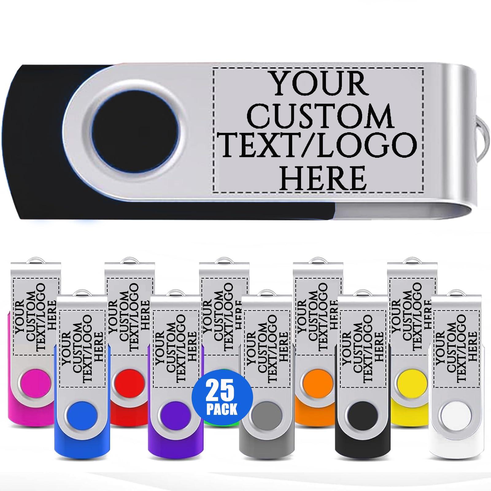 TATMOHIK Custom USB Flash Drive 32GB 25 Pack Promotional Product Customized Thumb Drive,Customizable USB Drive Personalized with Your Logo Bulk USB2.0 Personalized USB Stick 25Pcs Multiple Color Choice