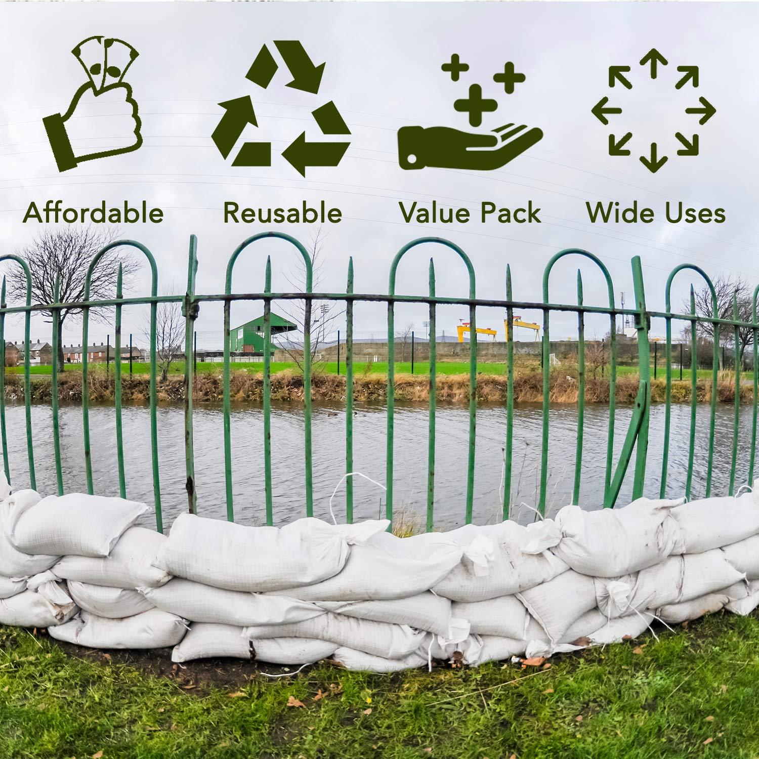 AK TRADING CO. AK TRADING CO. 14" x 26" Poly Sandbags W/UV Protection & Built-in Ties - Flood Water Barrier - Tent Sandbags - White