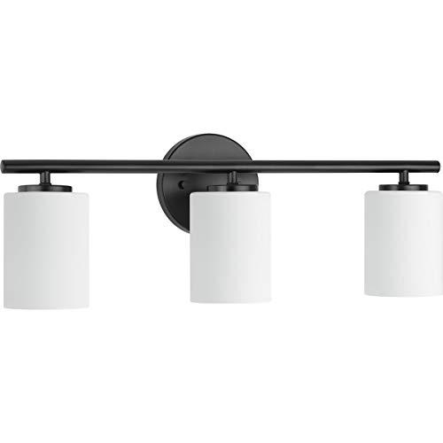 Progress Lighting Replay Collection 3-Light Etched Glass Modern Bath Vanity Light Textured Black