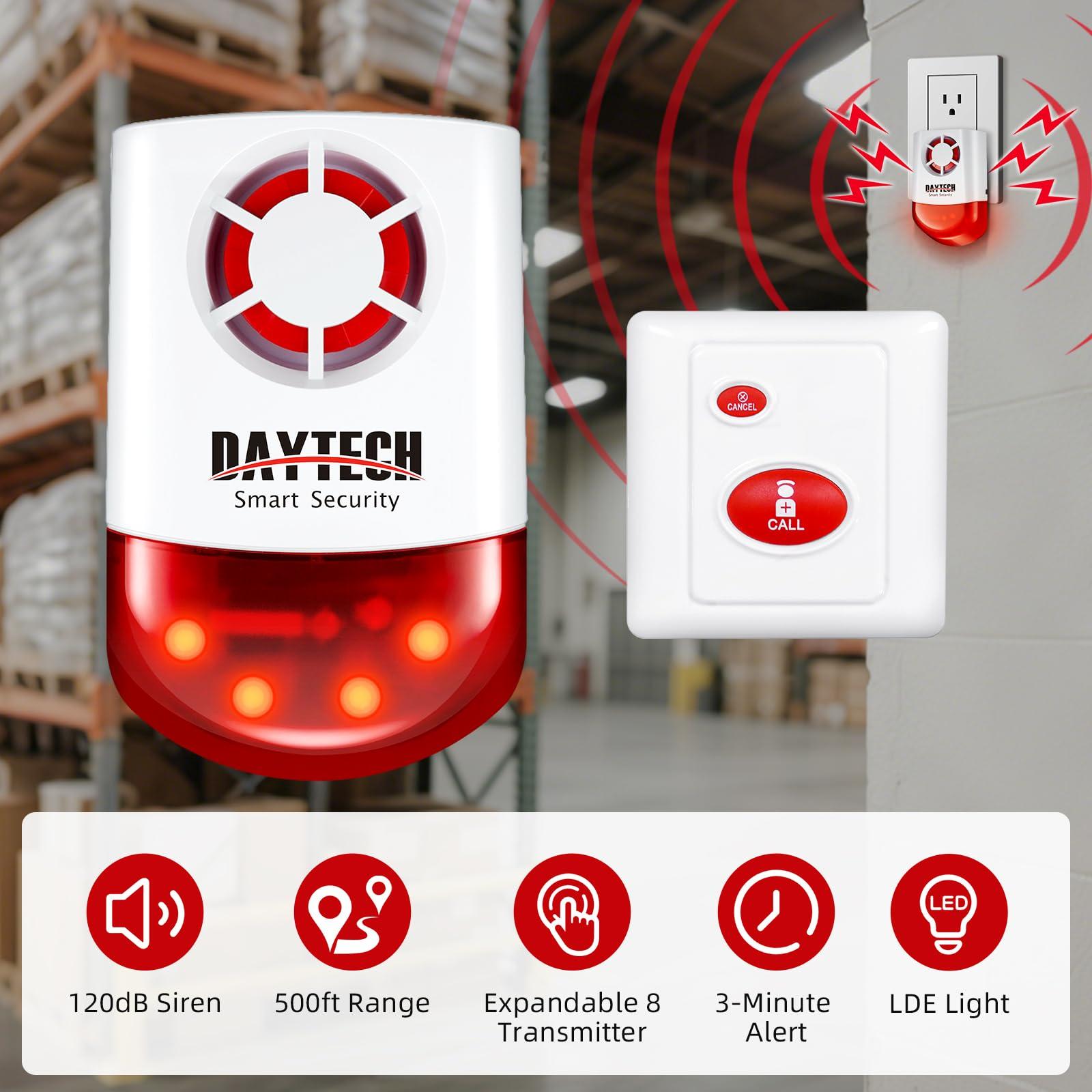 Daytech Daytech Strobe Siren Panic Alarm Button Siren Alarm with Light for Home Caring Loud Outdoor SOS Alert System 2 Red Flashing Siren and 4 Emergency Button for Store Hotel Jewelry Shop Security
