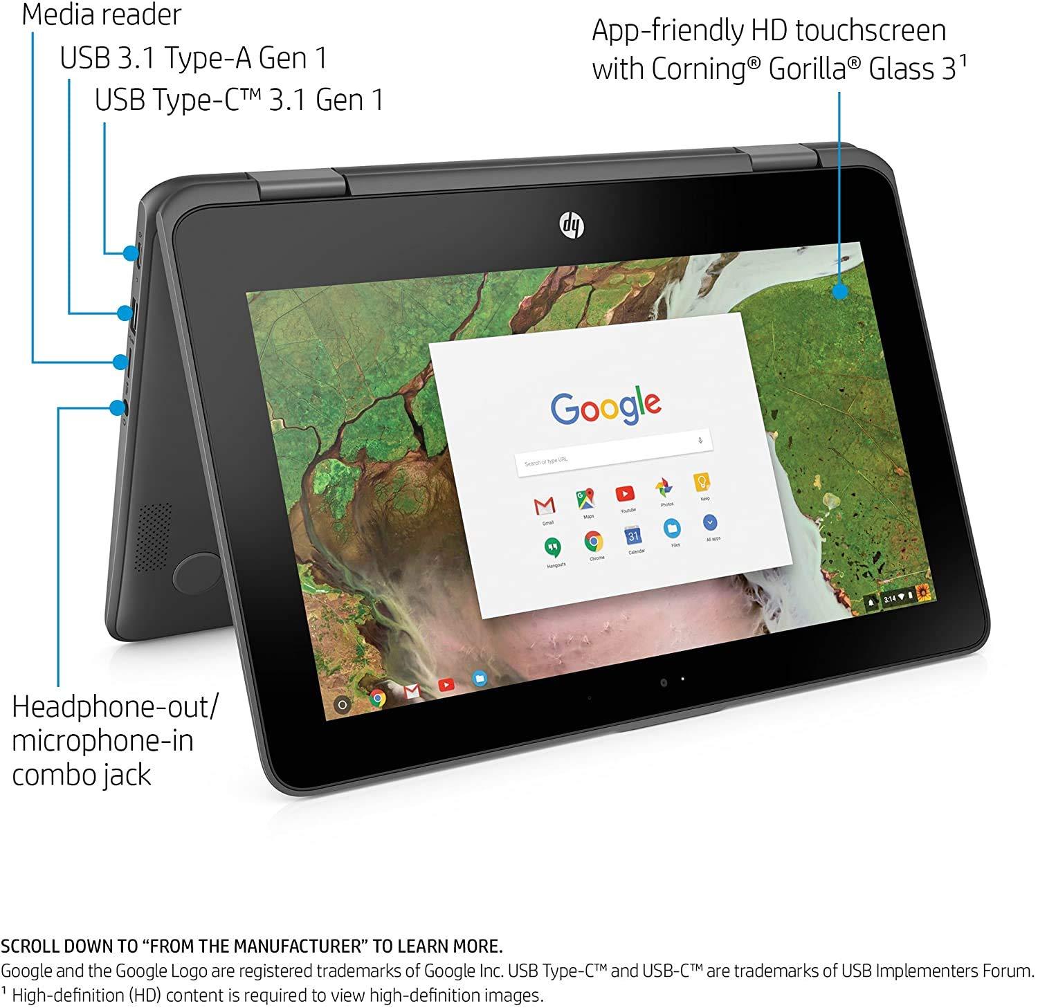 HP HP Chromebook 11 x 360 2-IN-1 11.6 inches (1366x768) TOUCHSCREEN, Celeron Dual-Core N3350, 32GB SSD, 4GB, Bluetooth, Webcam Chrome OS (GRAY) (Renewed)