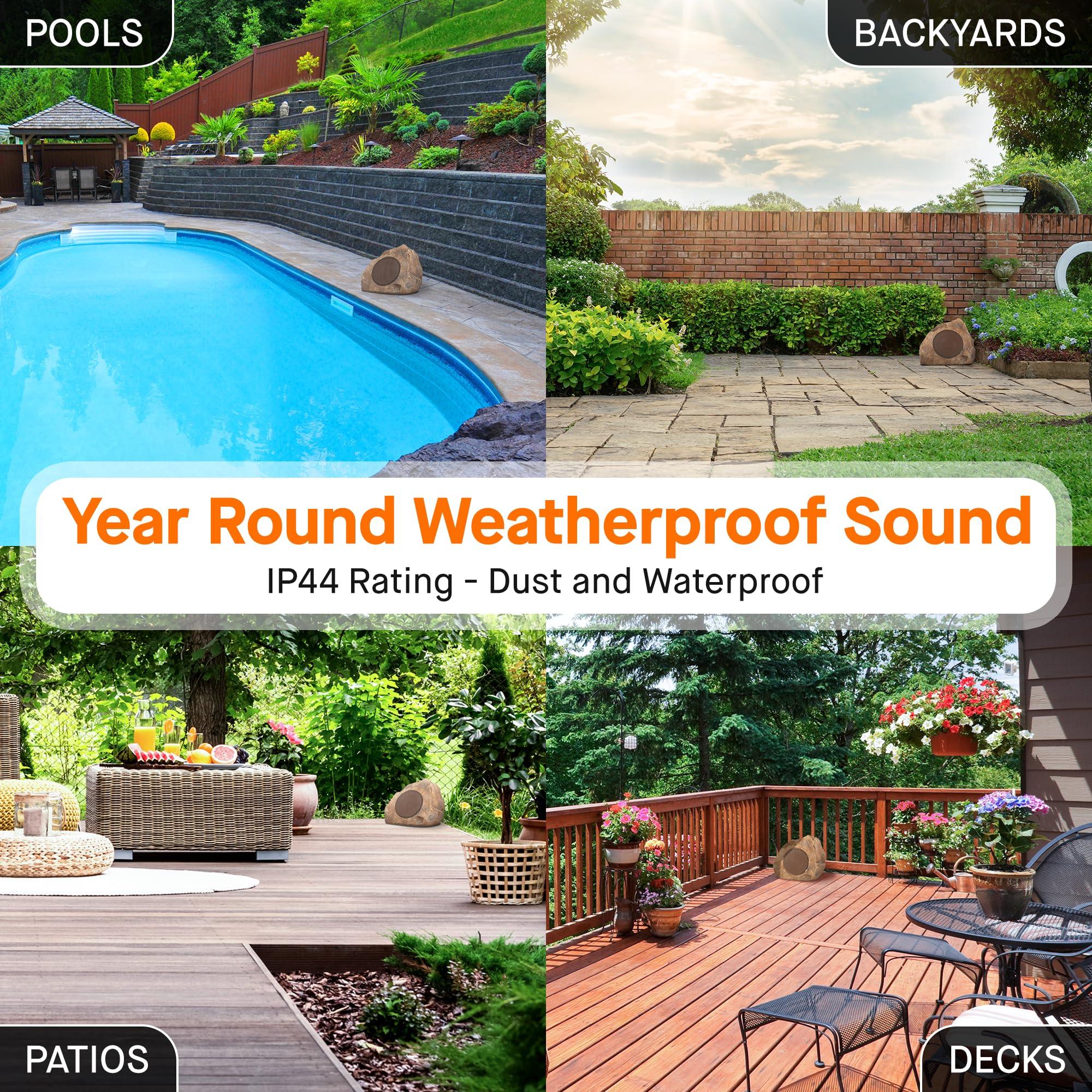 Homewell Homewell Solar Rock Speakers - Bluetooth Wireless Waterproof Weatherproof Ing Outdoor Speakers For Pool Patio Deck Backyard Garden - Brown (2-Pack)