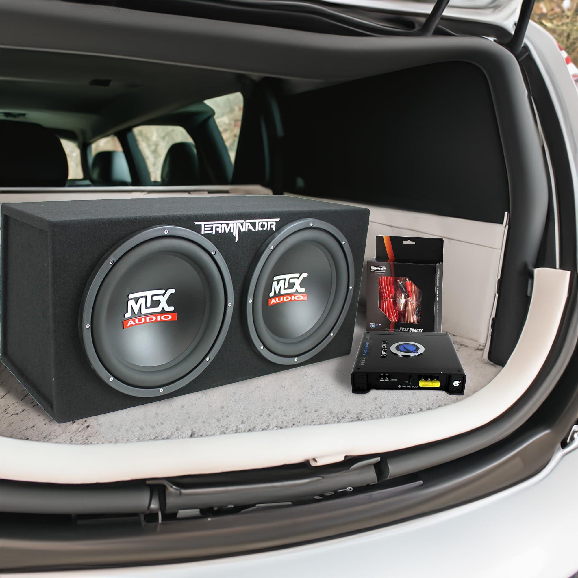 MTX MTX 12 Inch Subwoofer Enclosure, Planet Audio 1500 Watt Amp, and Soundstorm 8GA Wiring Kit