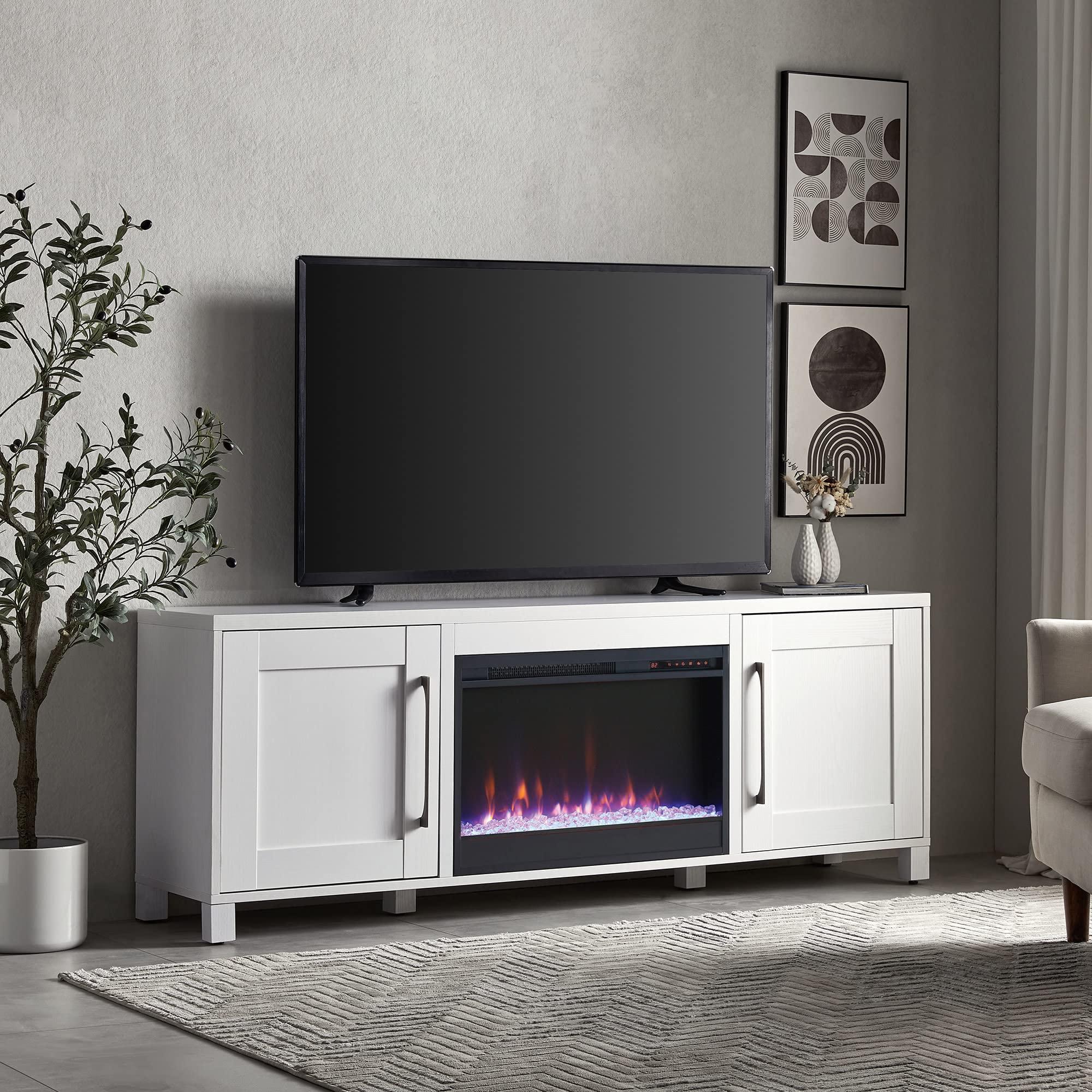 Henn&Hart Henn&Hart Rectangular TV Stand with 26" Crystal Fireplace for TV's up to 80" in White, Electric Fireplace TV Stands for the Living Room