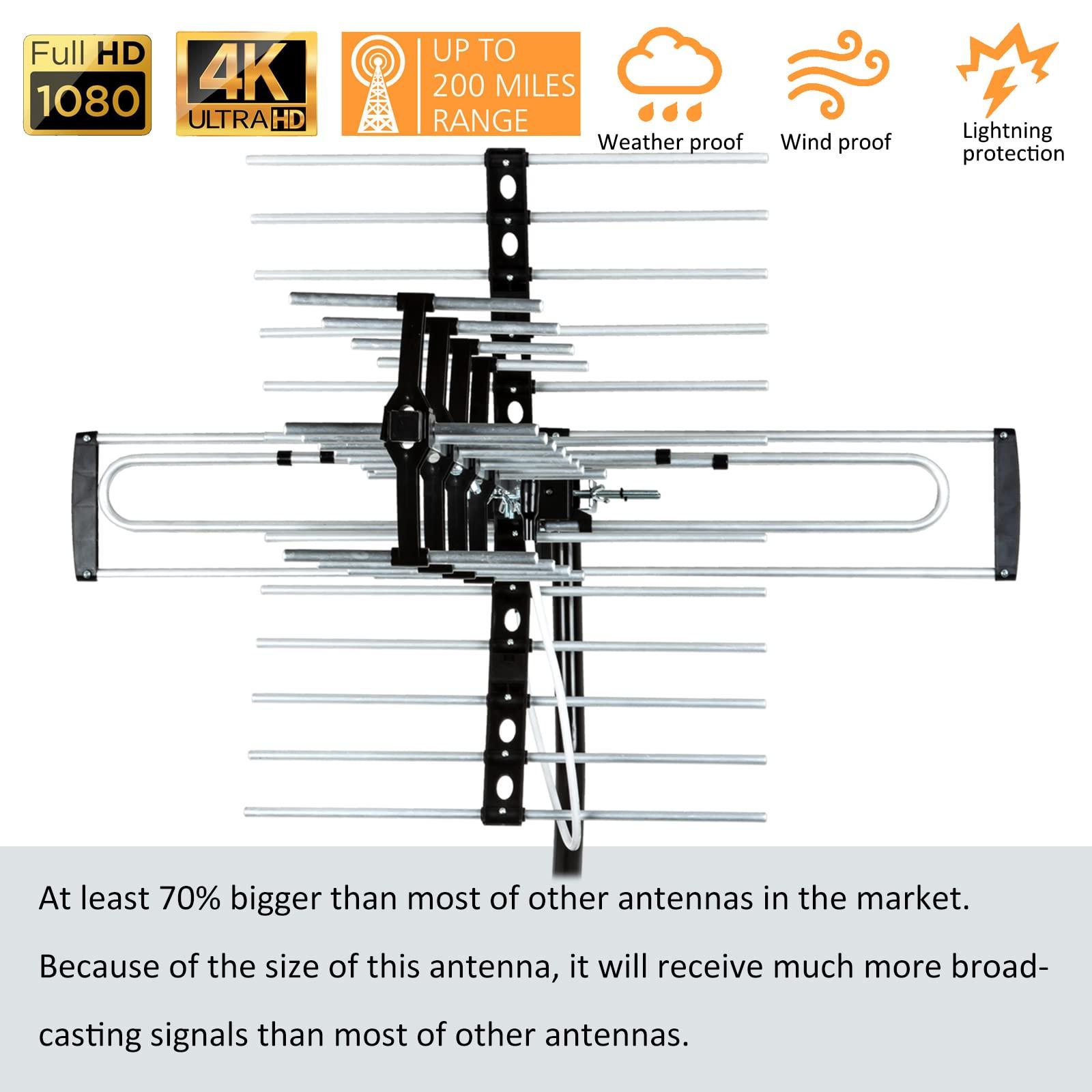 Five Star Five Star Outdoor HDTV Antenna up to 200 Mile Long Range, Attic or Roof Mount TV Antenna, Long Range Digital OTA AntennaATSC 3.0 Ready for 4K 1080P VHF UHF with Mounting Pole