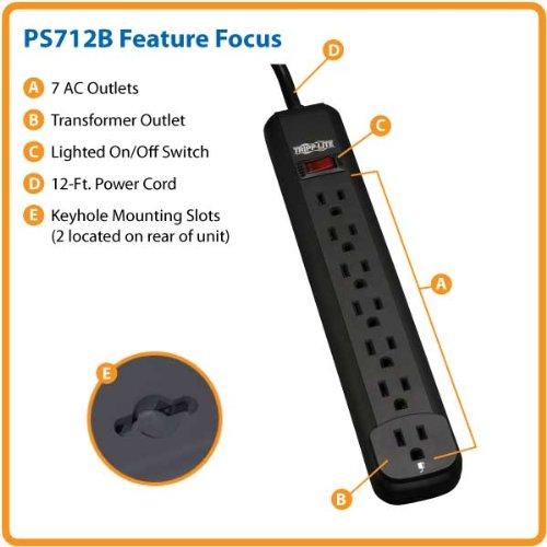 Tripp Lite Tripp Lite 7 Outlet Home & Office Power Strip, 12ft Cord with 5-15P Plug (PS712B) Black