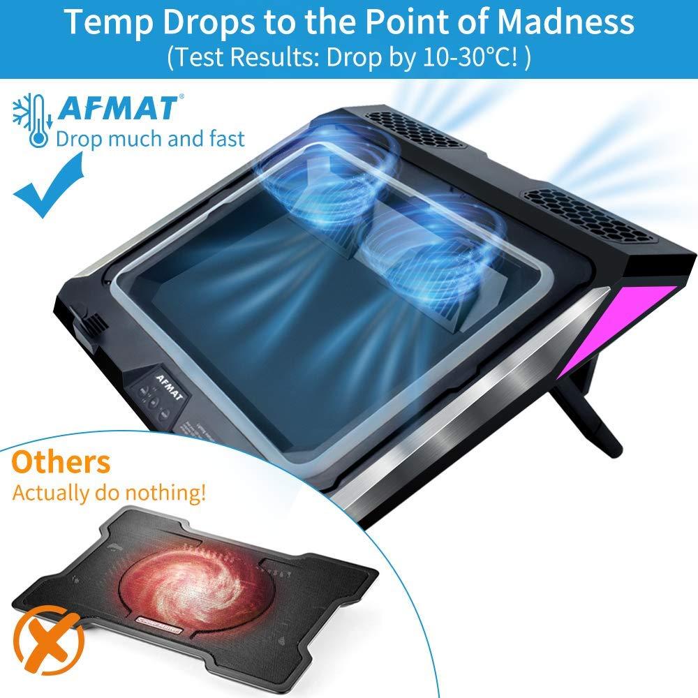 AFMAT Gaming Laptop Cooling Pad, 4500RPM Laptop Cooling Pad with Turbo-Fans, USB Ports, Colorful Lights - CPU Temperature Drops 20-30 Within Seconds - for 14-17.3 inch Laptops