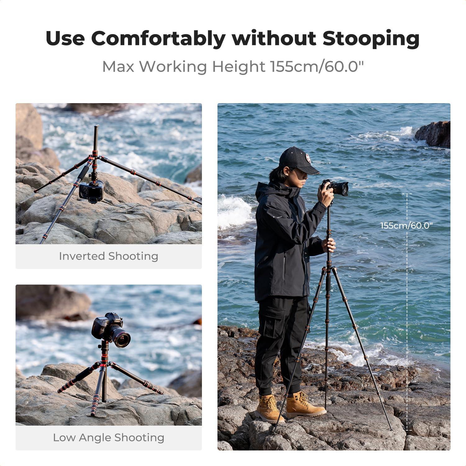 K&F Concept K&F Concept 60 inch Carbon Fiber Camera Tripod,Super Lightweight Compact Travel Tripod with 360 Degree Ball Head,Quick Release Plate,Detachable Monopod 8KG Load Capacity for SLR DSLR C225C0 (BA225)