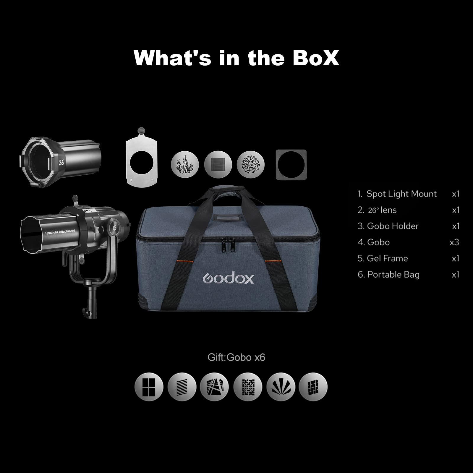 GODOX Godox VSA-26K Spotlight Attachment Kit,Conical Snoot with 26 Projection Lens and 9 Gobos for Bowens Mount Flash Speedlite,Studio Strobe Monolight,Photography LED Light and Video Light