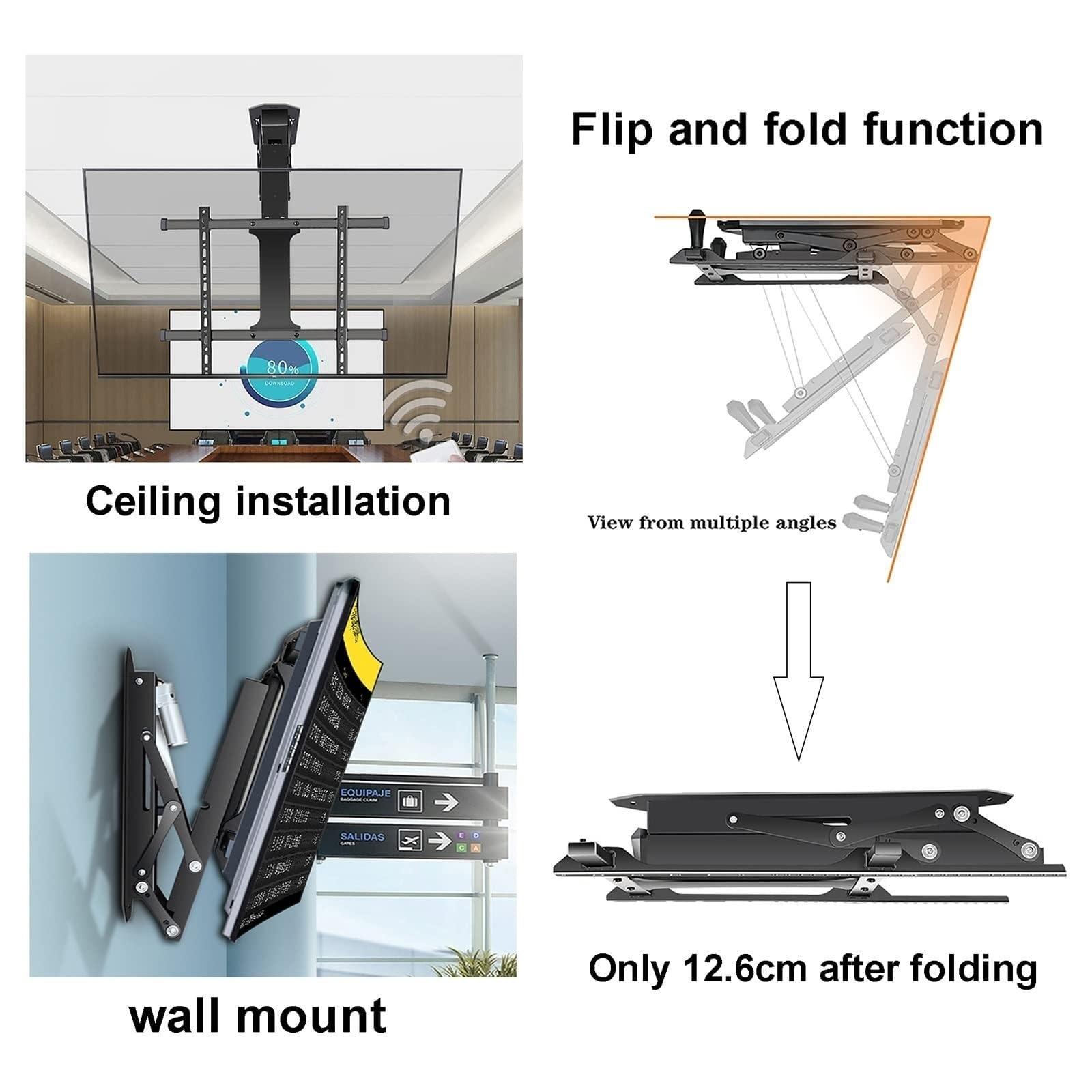 YUZDNM YUZDNM Ceiling TV Mount Bracket - Fits 32-70 Inch TVs Motorized TV Stand, Hidden Drop Down TV Lift, Telescopic Electric TV Lift with Auto Lifting, 0-85 Flip Down, Motorized Ceiling TV Mount