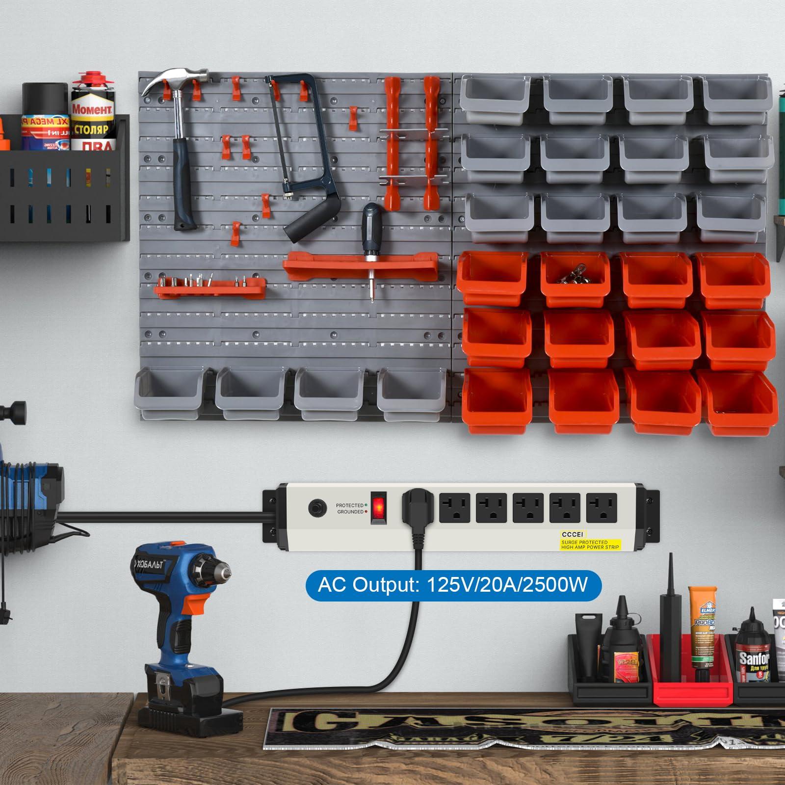 CCCEI CCCEI 12 Gauge Heavy Duty Power Strip Surge Protector 4800J, 20 Amp 6 Plug Industrial Shop Garage Metal Multiple Outlets, 15 FT Extension Cord 5-15P Adapter High Amp 6-20R T-Slot 20a for Appliance.